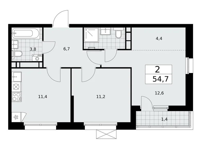 2 room apartment 55 m² Kommunarka, Russia