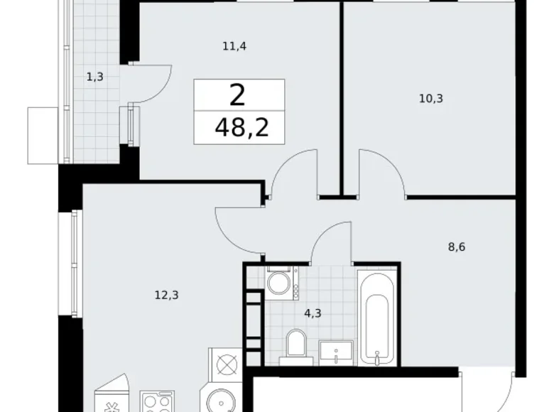 2 room apartment 48 m² Vnukovo, Russia