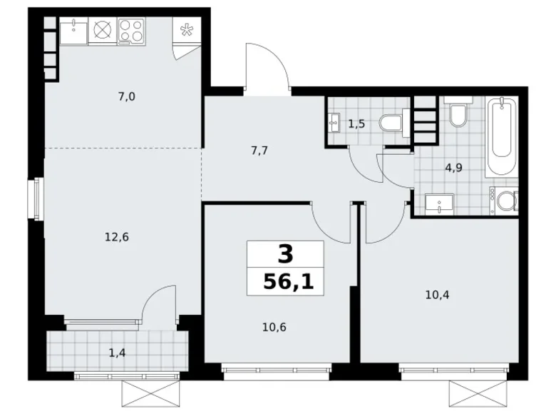 Appartement 3 chambres 56 m² Moscou, Russie