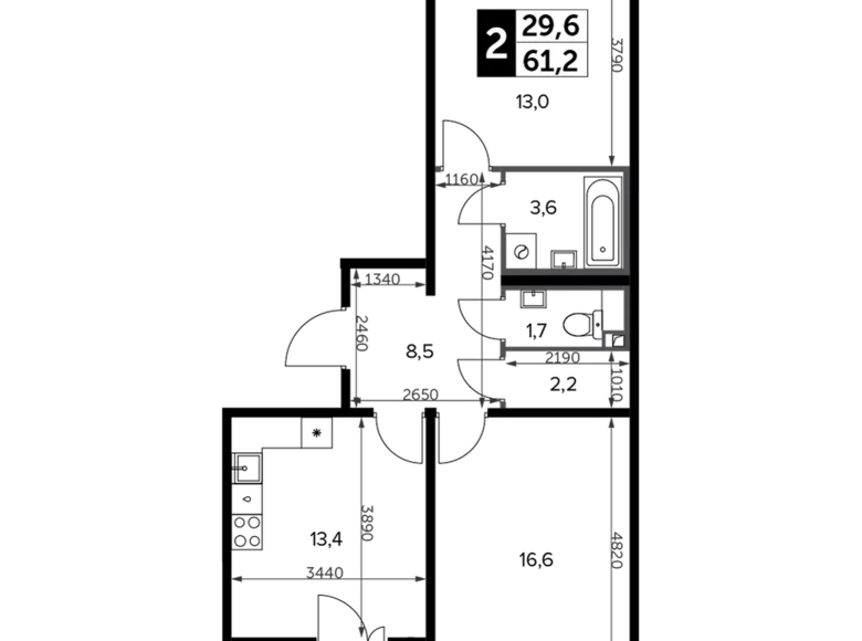 Appartement 2 chambres 62 m² Leninsky District, Russie