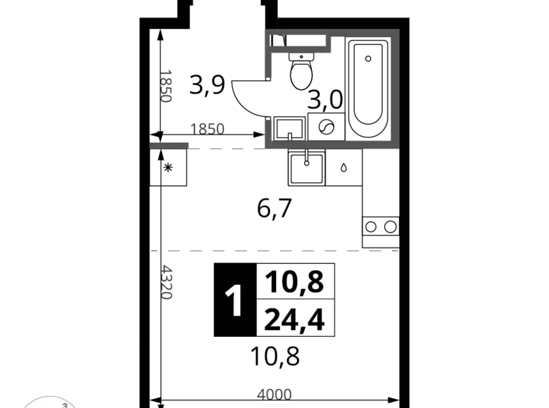 Kawalerka 1 pokój 24 m² Sapronovo, Rosja