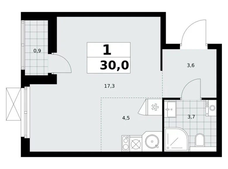1 room apartment 30 m² Kommunarka, Russia