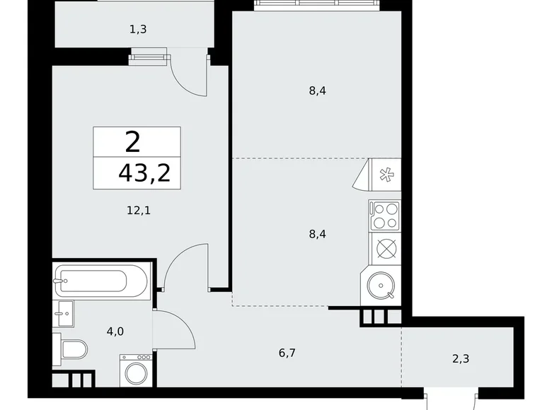 Квартира 2 комнаты 43 м² район Коммунарка, Россия