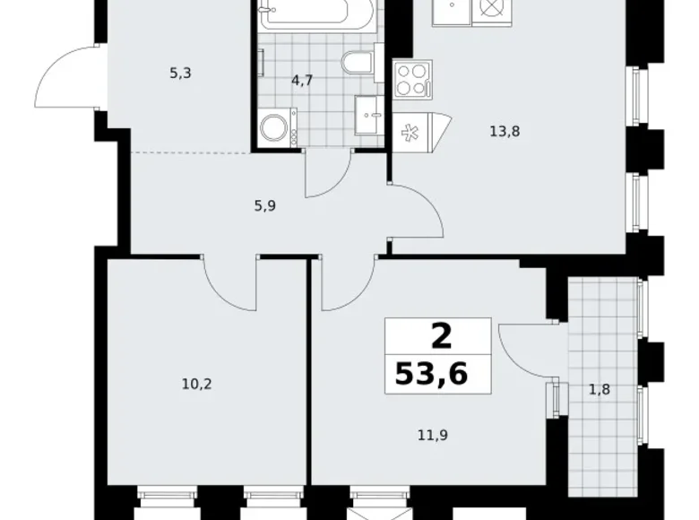 Apartamento 2 habitaciones 54 m² Troitsk, Rusia