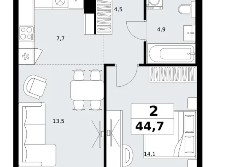 Квартира 2 комнаты 45 м² район Коммунарка, Россия