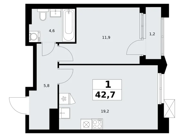Mieszkanie 1 pokój 43 m² Troick, Rosja