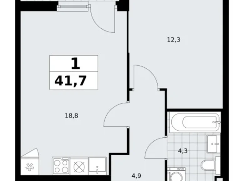 1 room apartment 42 m² Troitsk, Russia