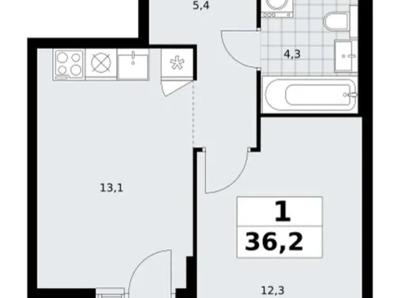 Mieszkanie 1 pokój 36 m² Troick, Rosja