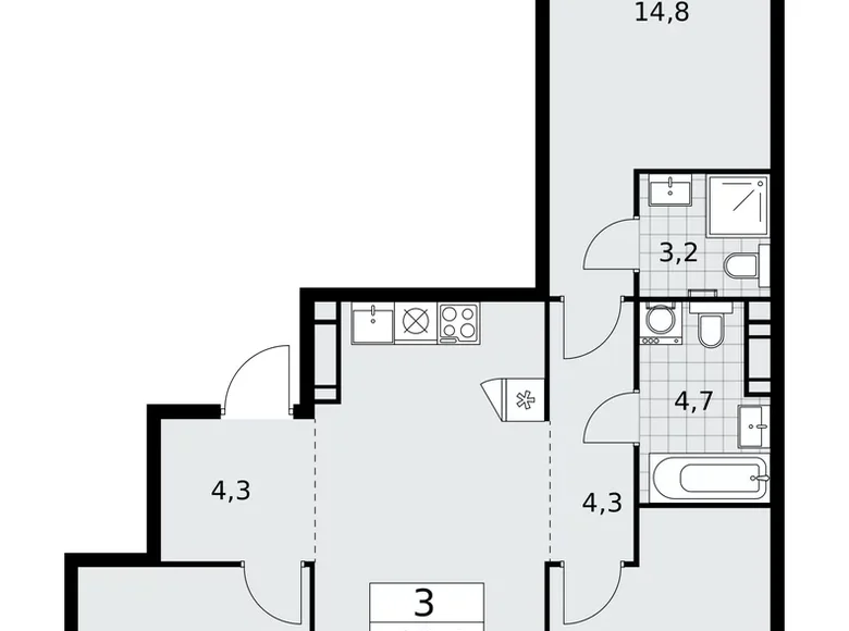 3 room apartment 80 m² Kommunarka, Russia