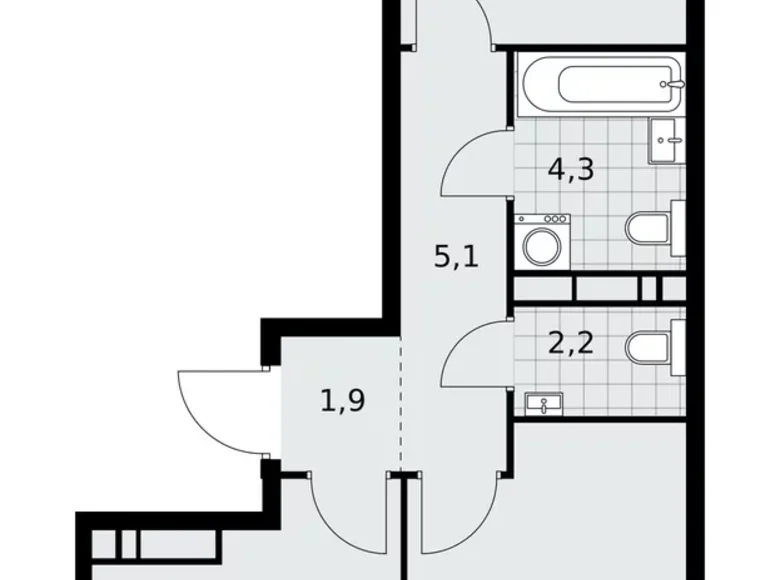 2 room apartment 51 m² Kommunarka, Russia