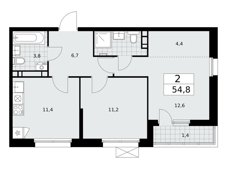 Apartamento 2 habitaciones 55 m² Kommunarka, Rusia