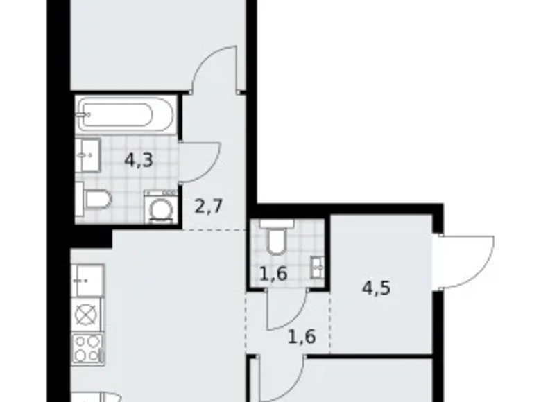 Mieszkanie 2 pokoi 58 m² Troick, Rosja