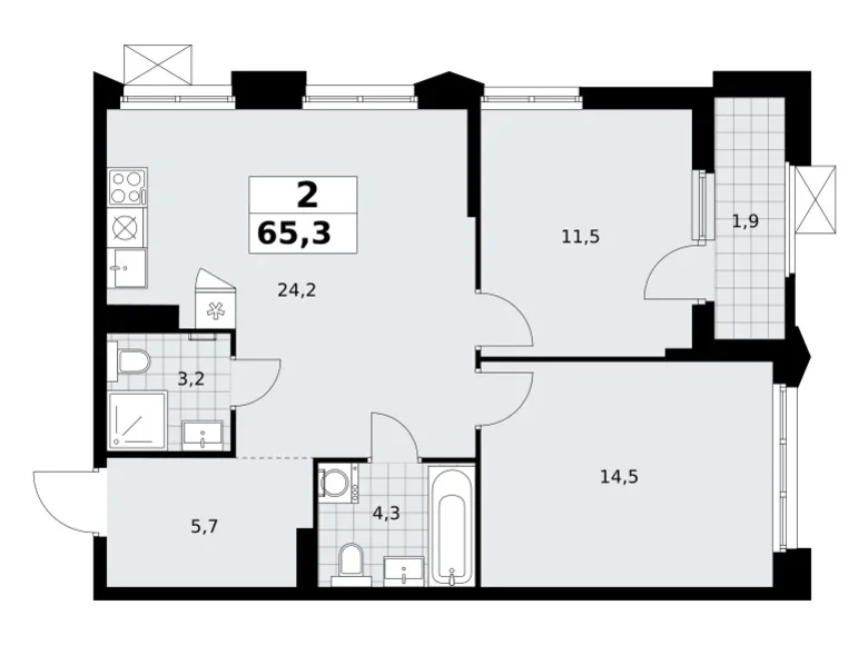 Квартира 2 комнаты 65 м² район Троицк, Россия