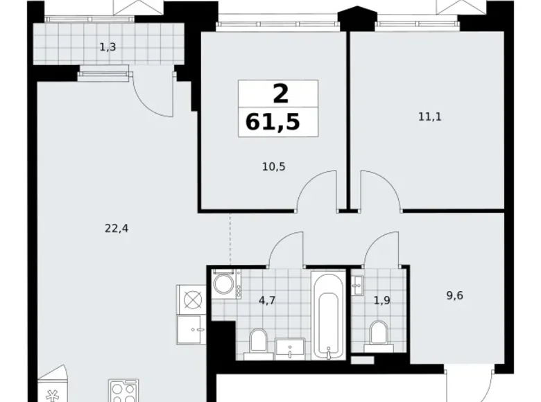 Apartamento 2 habitaciones 62 m² Troitsk, Rusia