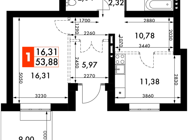 Квартира 2 комнаты 54 м² Одинцовский городской округ, Россия