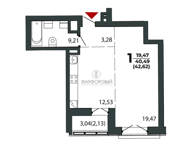Wohnung 1 zimmer 43 m² Minsk, Belarus