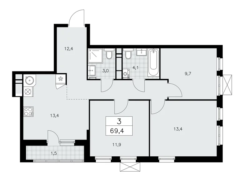 Apartamento 3 habitaciones 69 m² Kommunarka, Rusia
