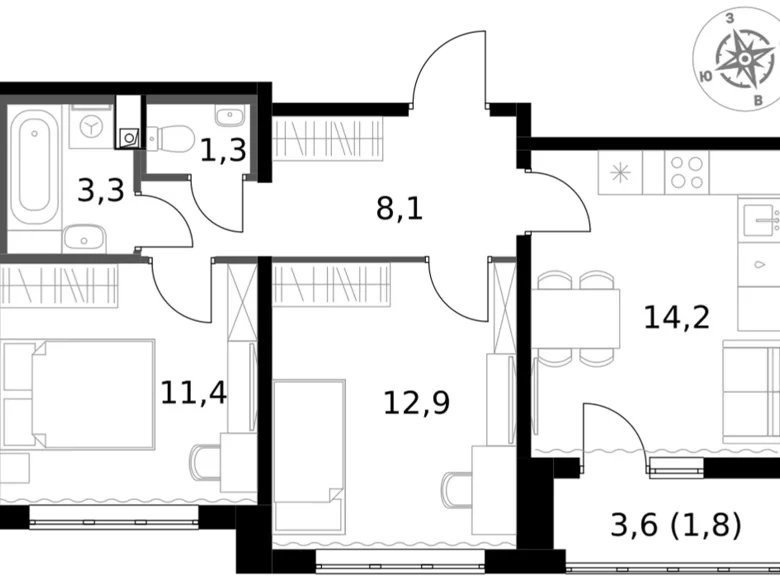 Wohnung 2 zimmer 53 m² Leninsky District, Russland