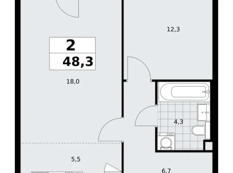 2 room apartment 48 m² Kommunarka, Russia