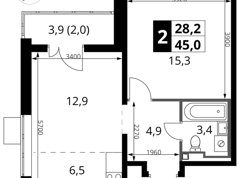 Wohnung 2 zimmer 45 m² Sapronovo, Russland