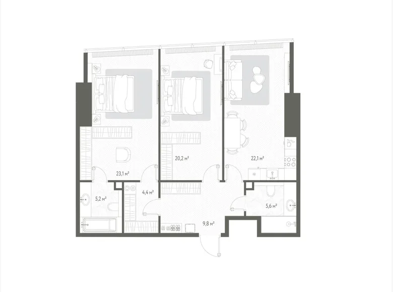 Квартира 2 комнаты 90 м² Россия, Россия
