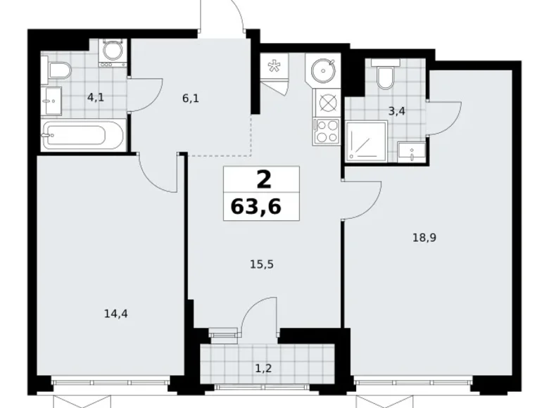 Квартира 2 комнаты 64 м² район Коммунарка, Россия