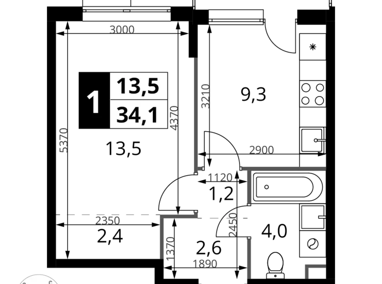 Apartamento 1 habitación 34 m² Jimki, Rusia