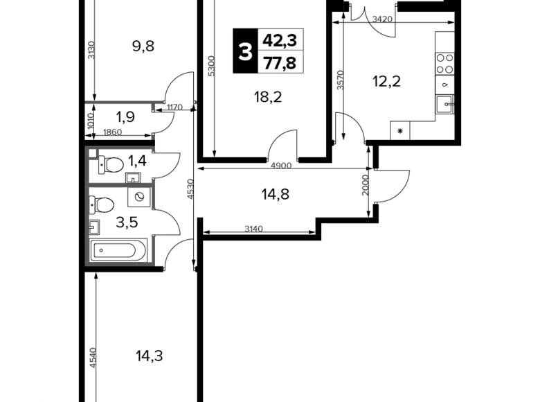 3 room apartment 78 m² Moscow, Russia