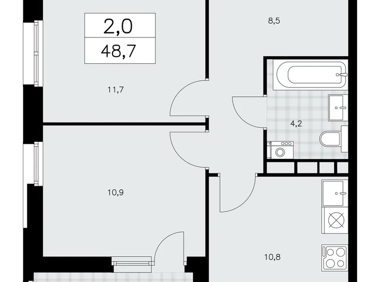 2 room apartment 49 m² Kommunarka, Russia