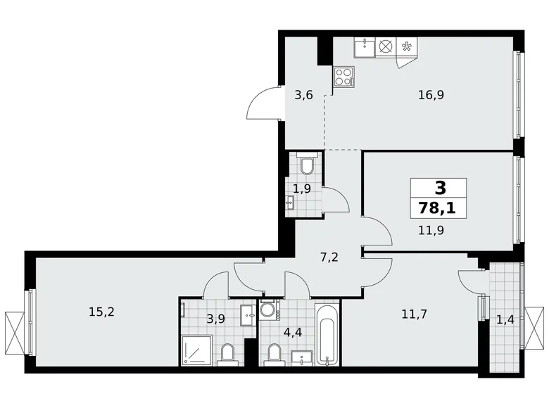 Квартира 3 комнаты 78 м² район Коммунарка, Россия