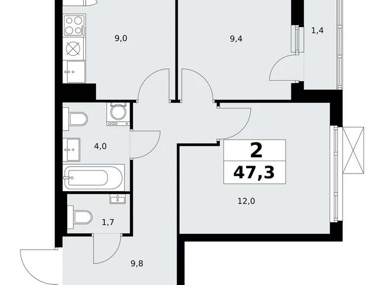 Квартира 2 комнаты 47 м² район Коммунарка, Россия