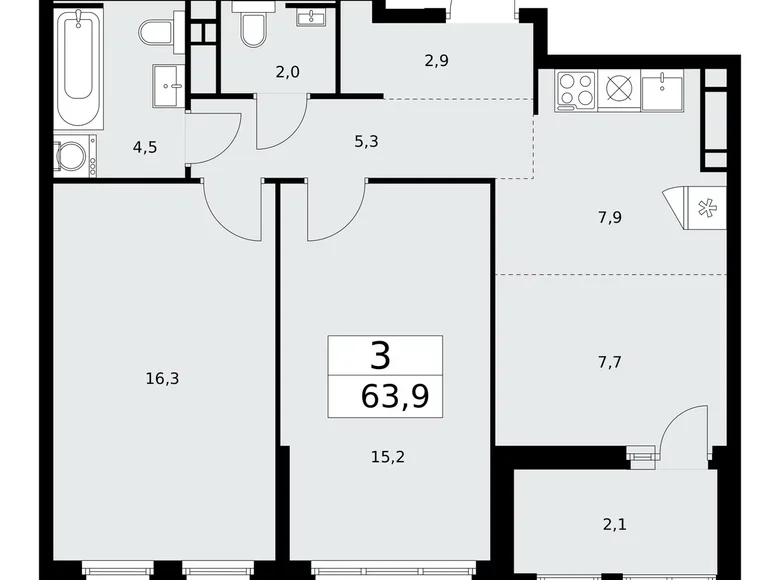3 room apartment 64 m² Kommunarka, Russia