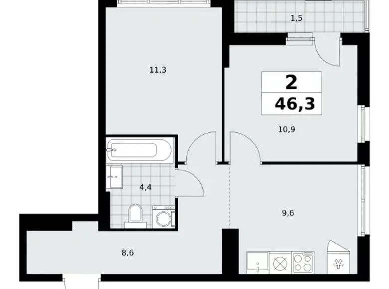 Wohnung 2 zimmer 46 m² Kommunarka, Russland