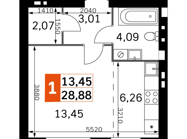 1 room studio apartment 29 m² Odincovskij gorodskoj okrug, Russia