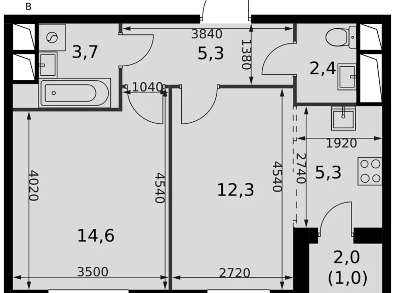 2 room apartment 45 m² Razvilka, Russia
