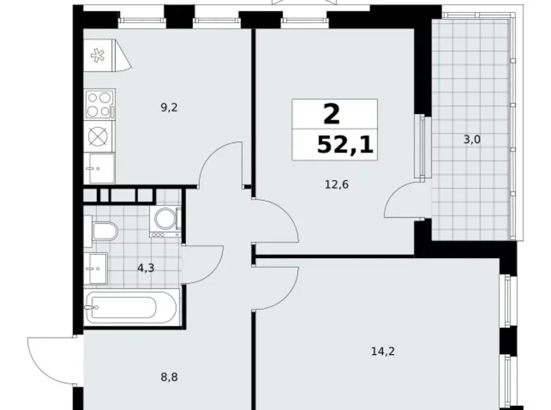 2 room apartment 52 m² Kommunarka, Russia