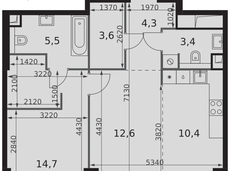 Mieszkanie 2 pokoi 55 m² Moskwa, Rosja
