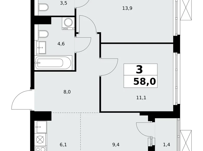 Mieszkanie 3 pokoi 58 m² Kommunarka, Rosja