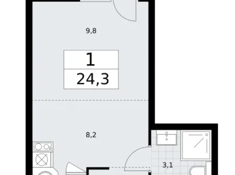 Mieszkanie 1 pokój 24 m² Wnukowo, Rosja