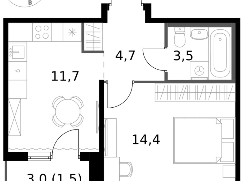 1 room apartment 36 m² Leninsky District, Russia