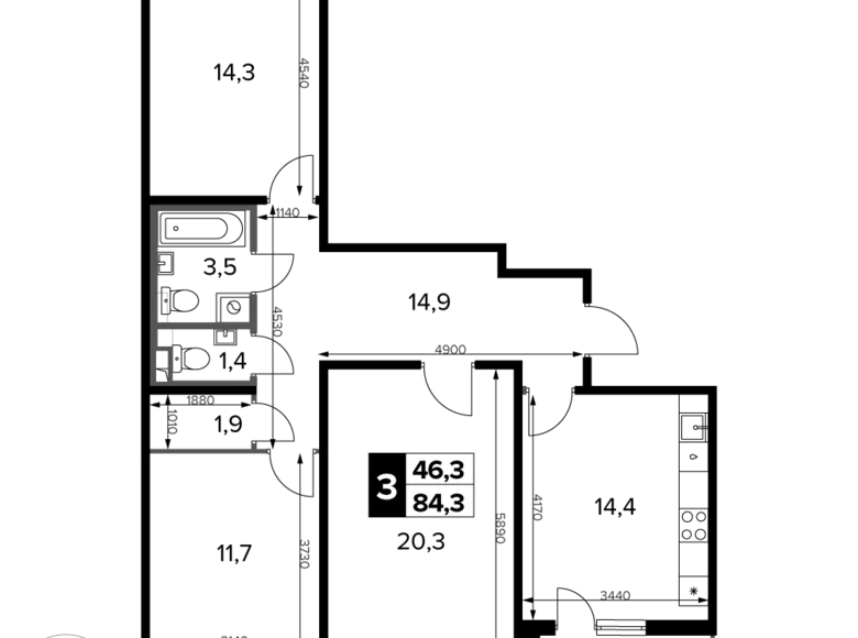 Apartamento 3 habitaciones 84 m² Sapronovo, Rusia