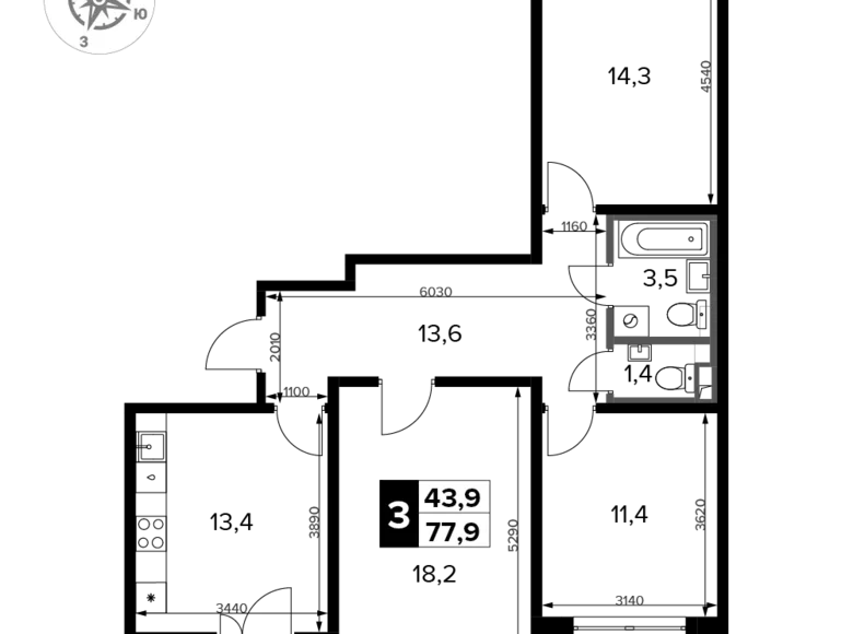 Appartement 3 chambres 78 m² Sapronovo, Russie