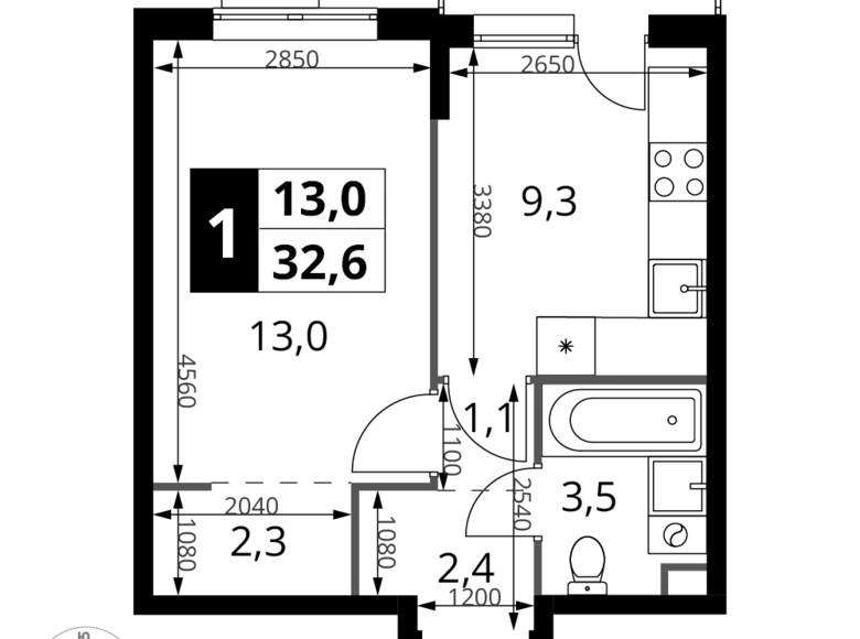 Квартира 1 комната 33 м² Химки, Россия