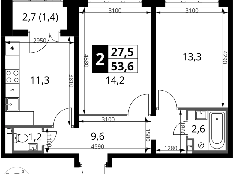Apartamento 2 habitaciones 54 m² Sapronovo, Rusia