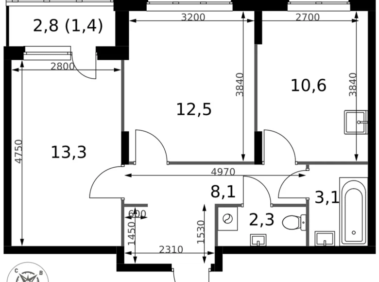 Wohnung 2 zimmer 51 m² Sapronovo, Russland