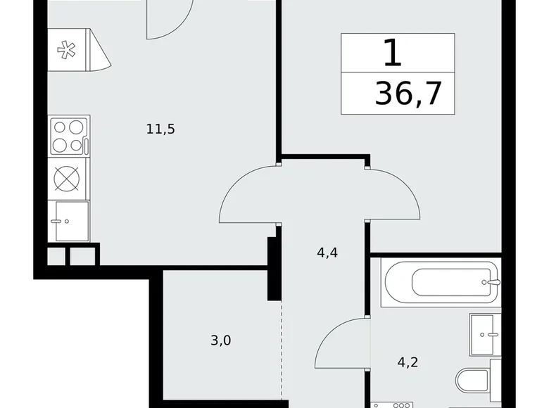 Appartement 1 chambre 37 m² Troïtsk, Russie
