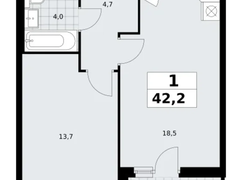 Wohnung 1 zimmer 42 m² Kommunarka, Russland