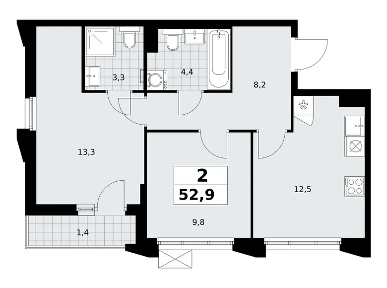 Wohnung 2 zimmer 53 m² Troizk, Russland