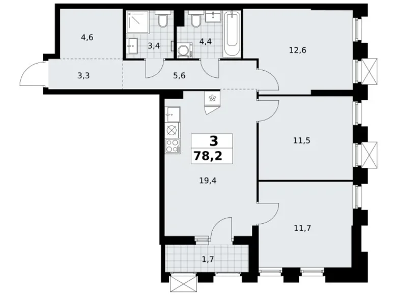 3 room apartment 78 m² Troitsk, Russia