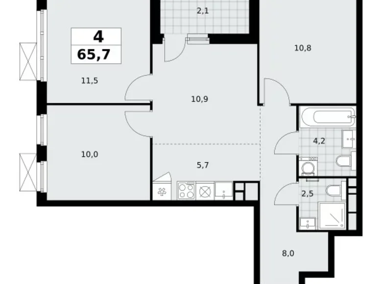 4 room apartment 66 m² Kommunarka, Russia